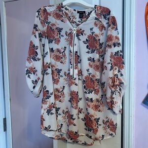 Rue21 Floral Quarter Sleeve Blouse w/ Zipper- Sz L